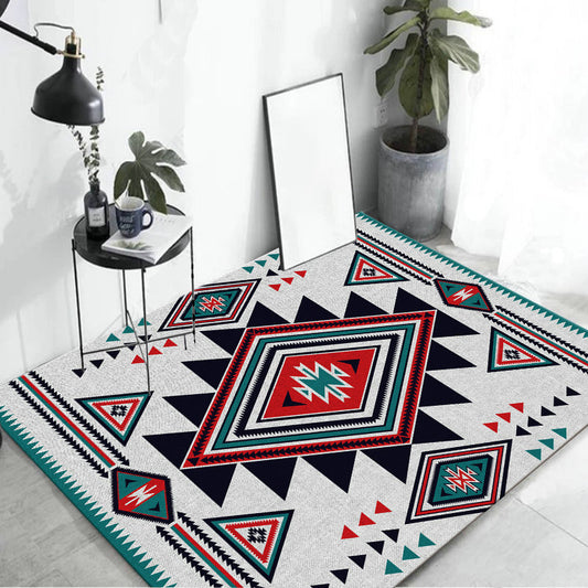 Jagged Tribal Central Diamond Rug with Medallion Polyester Anti-Slip Backing Power Loom Indoor Area Rug