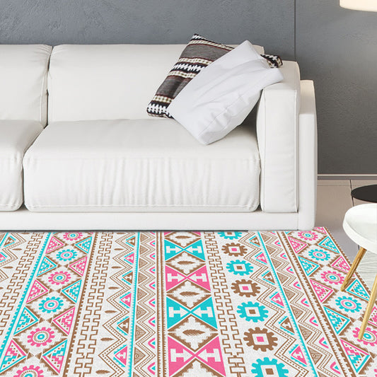 Banded Tribal Printed Rug with Native Symbols Polyester Washable Non-Slip Stain Resistant Area Rug for Bedroom in Blue and Pink Clearhalo 'Area Rug' 'Rugs' 'Southwestern' Rug' 1503825
