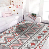 Red and Grey Bohemian Tribal Stripes Rug with Chevron Polyester Anti-Slip Backing Power Loom Indoor Area Carpet Clearhalo 'Area Rug' 'Rugs' 'Southwestern' Rug' 1503831