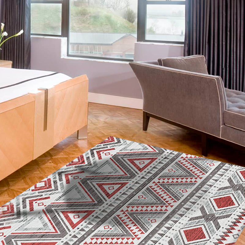 Red and Grey Bohemian Tribal Stripes Rug with Chevron Polyester Anti-Slip Backing Power Loom Indoor Area Carpet Clearhalo 'Area Rug' 'Rugs' 'Southwestern' Rug' 1503832