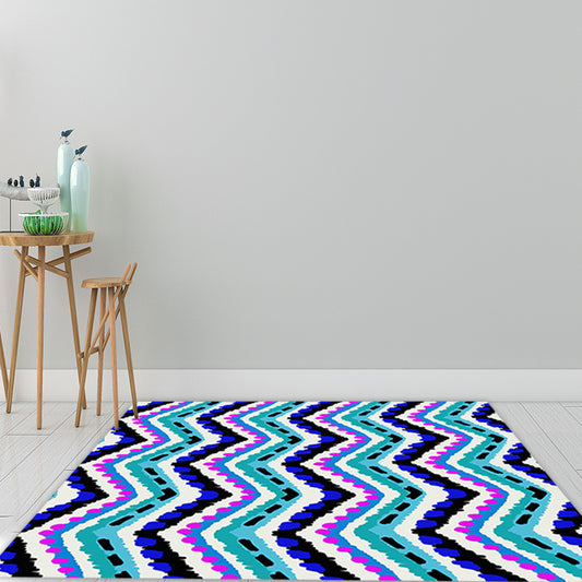 Zigzagged Chevron Stripes Area Rug in Blue and Purple Polyester Pet Friendly Stain Resistant Floor Covering Blue-White Clearhalo 'Area Rug' 'Rugs' 'Southwestern' Rug' 1503836