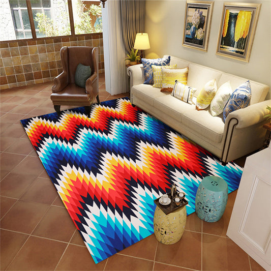 Psychedelic Vision Rug Striped Tribal Aztec Orange and Blue Floor Covering Polyester Anti-Slip Backing Power Loom Indoor Area Rug Blue-Orange