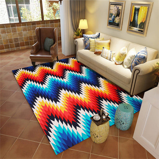 Psychedelic Vision Rug Striped Tribal Aztec Orange and Blue Floor Covering Polyester Anti-Slip Backing Power Loom Indoor Area Rug Blue-Orange Clearhalo 'Area Rug' 'Rugs' 'Southwestern' Rug' 1503843
