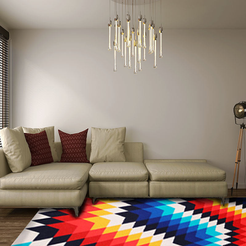 Psychedelic Vision Rug Striped Tribal Aztec Orange and Blue Floor Covering Polyester Anti-Slip Backing Power Loom Indoor Area Rug Clearhalo 'Area Rug' 'Rugs' 'Southwestern' Rug' 1503844