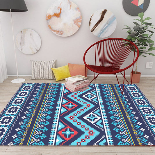 Blue Banded Tribal Printed Rug with Native Symbols Polyester Washable Non-Slip Stain Resistant Area Rug for Living Room Blue Clearhalo 'Area Rug' 'Rugs' 'Southwestern' Rug' 1503857