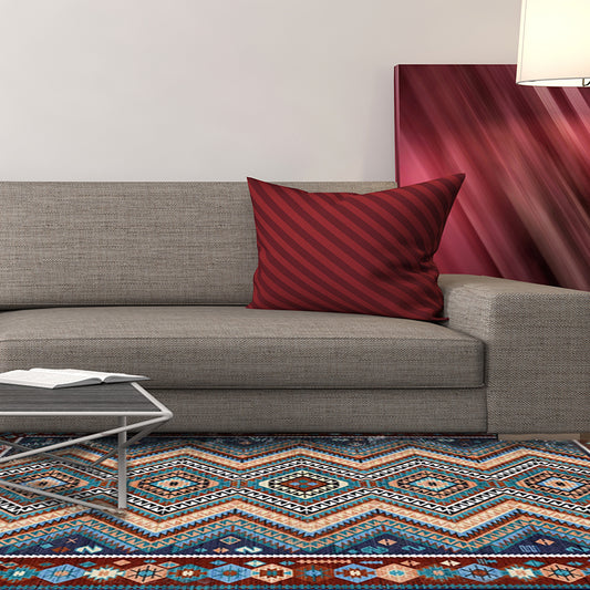 Framed Diamond Aztec Area Rug with Tribal Symbols Polyester Anti-Slip Backing Power Loom Indoor Area Rug for Living Room Clearhalo 'Area Rug' 'Rugs' 'Southwestern' Rug' 1503872