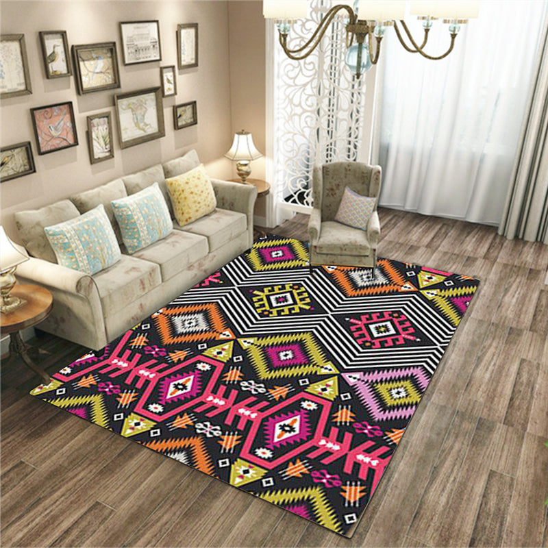 Yellow Pink Ancestral Diamond Area Rug with Tribal Symbols Polyester Washable Pet Friendly Area Carpet for Fireplace Clearhalo 'Area Rug' 'Rugs' 'Southwestern' Rug' 1503879