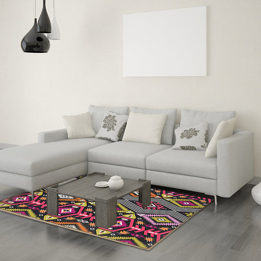 Yellow Pink Ancestral Diamond Area Rug with Tribal Symbols Polyester Washable Pet Friendly Area Carpet for Fireplace Clearhalo 'Area Rug' 'Rugs' 'Southwestern' Rug' 1503880