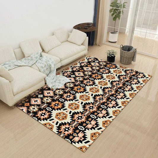 Yellow and Black Indian Tribal Printed Rug Diamond Geometric Polyester Anti-Slip Backing Stain Resistant Area Rug Black-Orange Clearhalo 'Area Rug' 'Rugs' 'Southwestern' Rug' 1503892