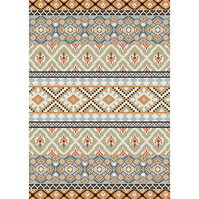 Indian Tribal Banded Area with Native Symbols Rug Synthetic Anti-Slip Power Loom Carpet for Living Room Clearhalo 'Area Rug' 'Rugs' 'Southwestern' Rug' 1503901