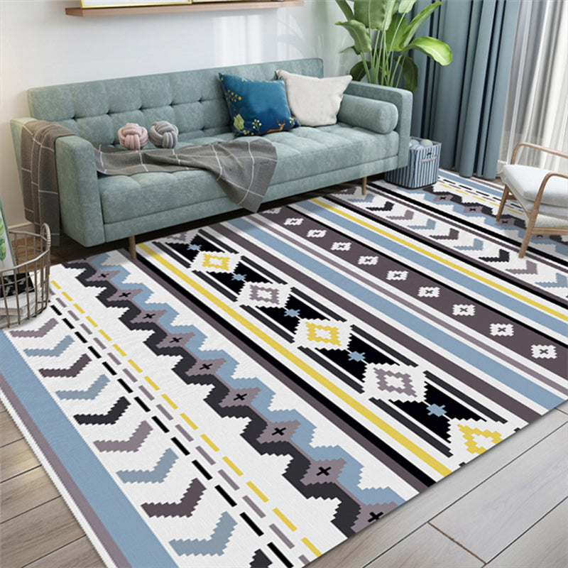 Indian Americana Indoor Rug Striped Diamond Geometric Synthetic Stain Resistant Pet Friendly Indoor Floor Covering Blue Clearhalo 'Area Rug' 'Rugs' 'Southwestern' Rug' 1503905