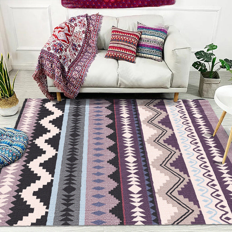 Purple Striped Chevron Geometric Area Rug Indian Tribal Indoor Rug Synthetic Anti-Slip Power Loom Carpet for Living Room Purple-Pink Clearhalo 'Area Rug' 'Rugs' 'Southwestern' Rug' 1503913
