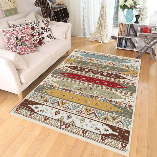 Multicolored Striped Bohemian Area Rug with Tribal Tokens Synthetic Anti-Slip Power Loom Indoor Living Room Carpet Red-Yellow Clearhalo 'Area Rug' 'Rugs' 'Southwestern' Rug' 1503937