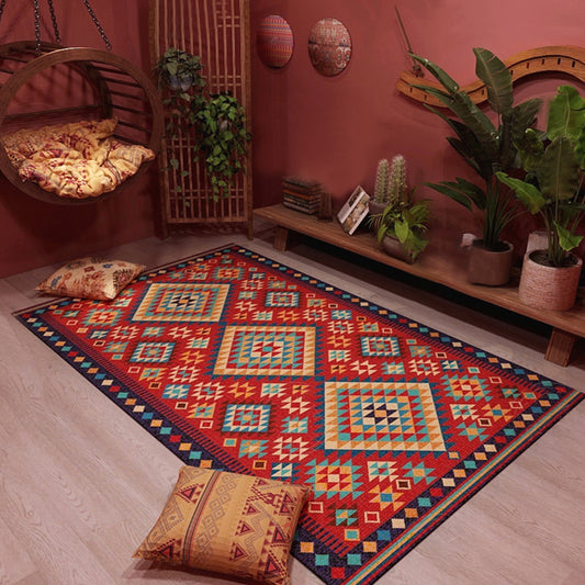Red Framed Retro Tribal Rug with Moroccan Medallion Synthetic Anti-Slip Pet Friendly Area Rug for Fireplace Red Clearhalo 'Area Rug' 'Rugs' 'Southwestern' Rug' 1503943