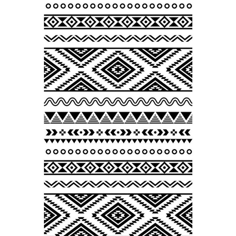 Country Tribal Washable Rug Black and White Ethnic Geometric Rug Stain Resistant Polyester Rug for Living Room Clearhalo 'Area Rug' 'Rugs' 'Southwestern' Rug' 1503952