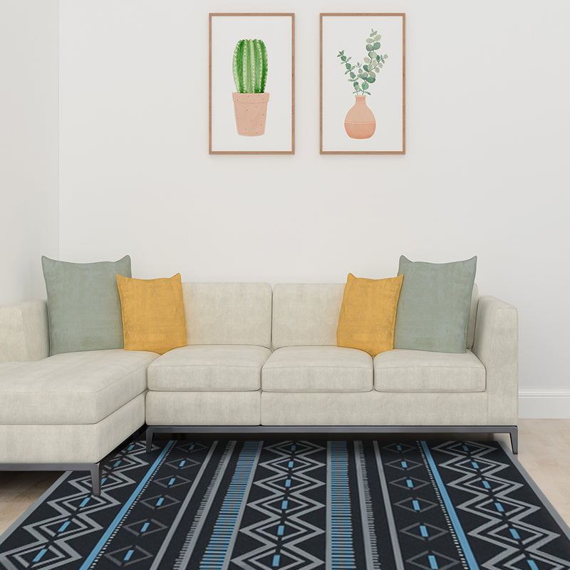 Warm Brown Americana Tribal Rug Striped Geometric Polyester Pet Friendly Stain Resistant Area Rug for Accent Area Black-Blue Clearhalo 'Area Rug' 'Rugs' 'Southwestern' Rug' 1503957