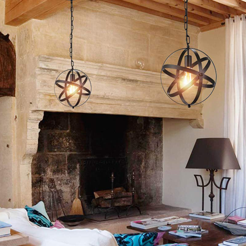 One Light Strap Globe Pendant Lighting Industrial Black Metal Hanging Ceiling Light with/without Crystal Ball Clearhalo 'Art Deco Pendants' 'Black' 'Cast Iron' 'Ceiling Lights' 'Ceramic' 'Crystal' 'Industrial Pendants' 'Industrial' 'Metal' 'Middle Century Pendants' 'Pendant Lights' 'Pendants' 'Rustic Pendants' 'Tiffany' Lighting' 150396