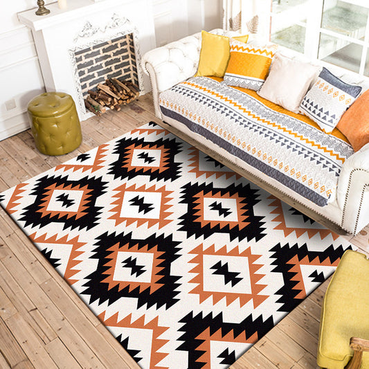Aztec Tokens Tribal Native Rug with Ethnic Geometric Diamond in Orange and Black Polyester Stain Resistant Area Rug Yellow-Black Clearhalo 'Area Rug' 'Rugs' 'Southwestern' Rug' 1503971