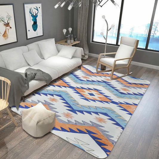 Striped Aztec Tokens Tribal Rug in Orange and Blue Synthetic Anti-Slip Pet Friendly Area Rug for Living Room in Grey Clearhalo 'Area Rug' 'Rugs' 'Southwestern' Rug' 1503986