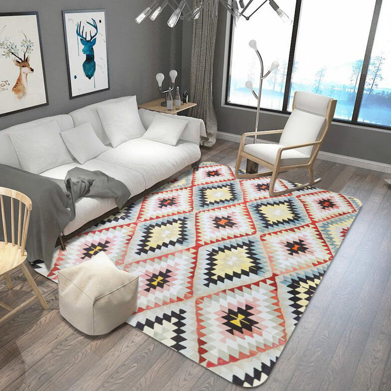 Retro Tribal Rug with Aztec Native Americana Diamond Stain Resistant Power Loom Area Rug for Home Decoration Red-Yellow Clearhalo 'Area Rug' 'Rugs' 'Southwestern' Rug' 1503994