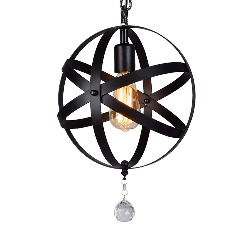 One Light Strap Globe Pendant Lighting Industrial Black Metal Hanging Ceiling Light with/without Crystal Ball Clearhalo 'Art Deco Pendants' 'Black' 'Cast Iron' 'Ceiling Lights' 'Ceramic' 'Crystal' 'Industrial Pendants' 'Industrial' 'Metal' 'Middle Century Pendants' 'Pendant Lights' 'Pendants' 'Rustic Pendants' 'Tiffany' Lighting' 150401