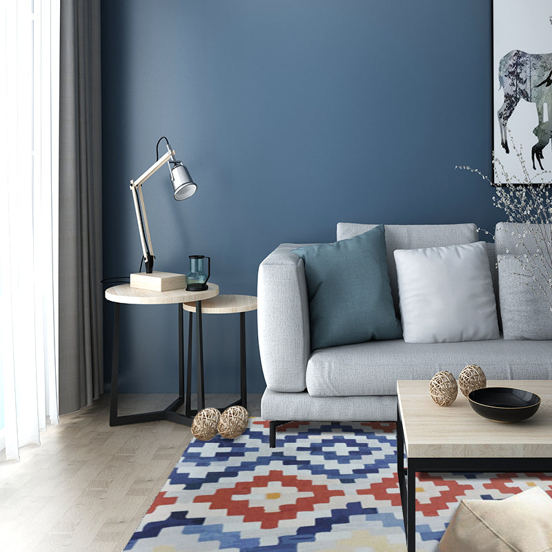 Tribal Ancestral Rug with Aztec Diamond in Orange and Blue Stain Resistant Power Loom Area Rug for Bedroom Clearhalo 'Area Rug' 'Rugs' 'Southwestern' Rug' 1504011