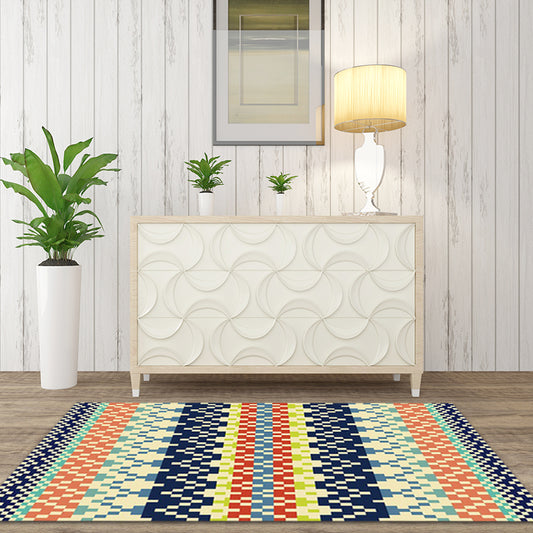 Southwestern Striped Tribal Geometric Rug Stain Resistant Power Loom Area Rug for Bedroom in Green and Orange Red-Blue Clearhalo 'Area Rug' 'Rugs' 'Southwestern' Rug' 1504018