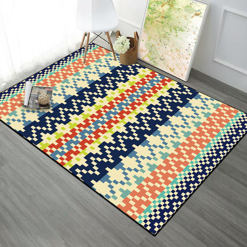Southwestern Striped Tribal Geometric Rug Stain Resistant Power Loom Area Rug for Bedroom in Green and Orange Clearhalo 'Area Rug' 'Rugs' 'Southwestern' Rug' 1504019