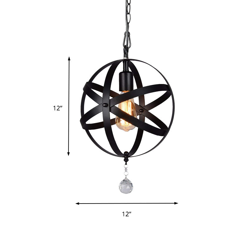 One Light Strap Globe Pendant Lighting Industrial Black Metal Hanging Ceiling Light with/without Crystal Ball Clearhalo 'Art Deco Pendants' 'Black' 'Cast Iron' 'Ceiling Lights' 'Ceramic' 'Crystal' 'Industrial Pendants' 'Industrial' 'Metal' 'Middle Century Pendants' 'Pendant Lights' 'Pendants' 'Rustic Pendants' 'Tiffany' Lighting' 150402