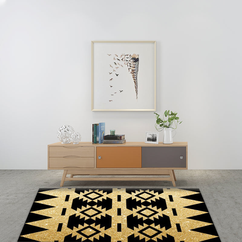 Jagged Tribal Diamond Area Rug in Golden and Black Polyester Anti-Slip Backing Power Loom Indoor Area Rug Clearhalo 'Area Rug' 'Rugs' 'Southwestern' Rug' 1504025