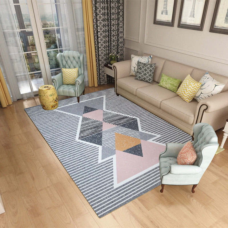 Simple Geometric Striped Rug Synthetic Anti-Slip Pet Friendly Area Rug for Living Room in Grey and Pink Black-Pink Clearhalo 'Area Rug' 'Rugs' 'Southwestern' Rug' 1504030