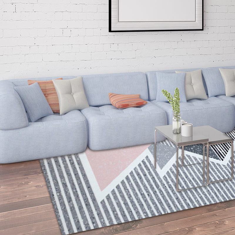 Simple Geometric Striped Rug Synthetic Anti-Slip Pet Friendly Area Rug for Living Room in Grey and Pink Clearhalo 'Area Rug' 'Rugs' 'Southwestern' Rug' 1504031