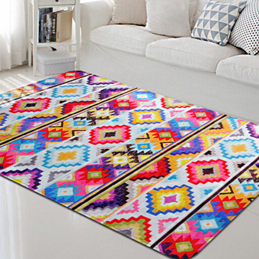 Native Tribal Hexagon Geometric Rug Colorful Moroccan Area Rug Fabric Anti-Slip Pet Friendly Carpet for Home Decor Pink-Blue