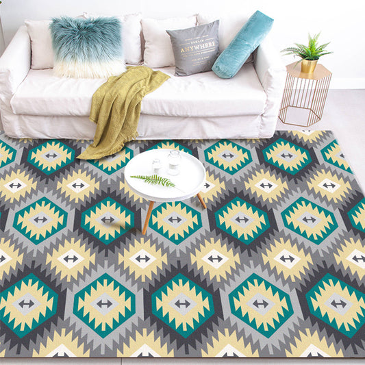 Tribal Gabbeh Abstract Rug Diamond Geometric Carpet Polyester Washable Non-Slip Stain Resistant Area Rug for Bedroom