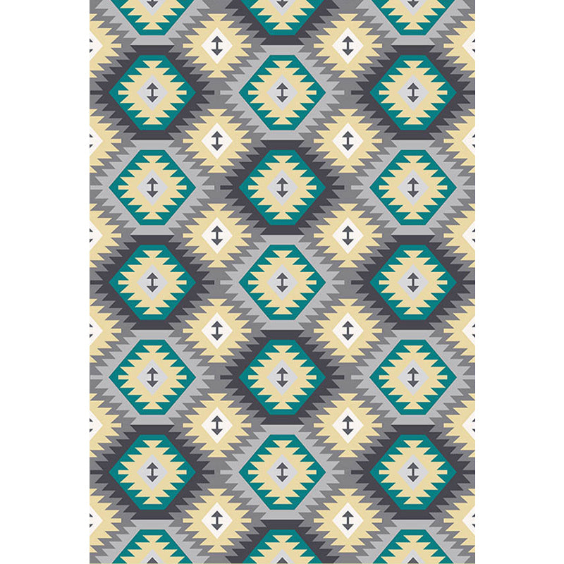 Tribal Gabbeh Abstract Rug Diamond Geometric Carpet Polyester Washable Non-Slip Stain Resistant Area Rug for Bedroom Clearhalo 'Area Rug' 'Rugs' 'Southwestern' Rug' 1504046