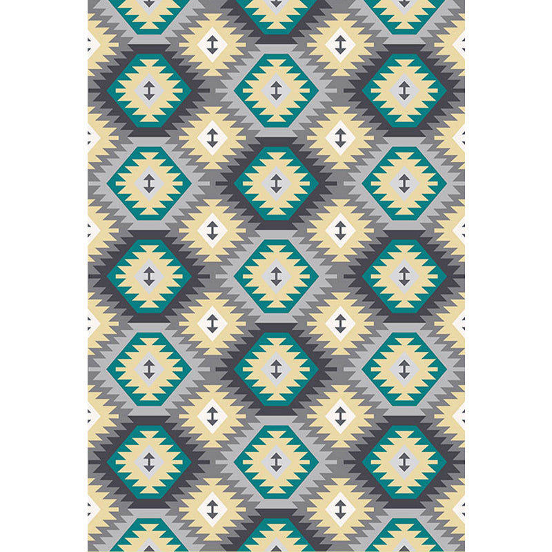 Tribal Gabbeh Abstract Rug Diamond Geometric Carpet Polyester Washable Non-Slip Stain Resistant Area Rug for Bedroom Clearhalo 'Area Rug' 'Rugs' 'Southwestern' Rug' 1504046