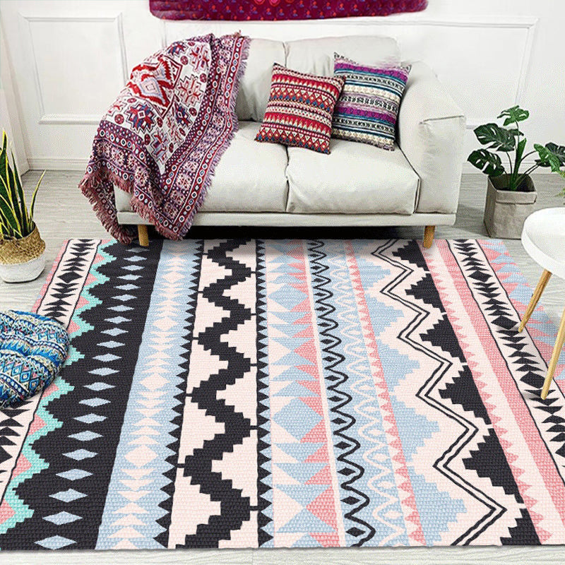 Striped Chevron Geometric Area Rug Indian Americana Indoor Rug Synthetic Stain Resistant Anti-Slip Fireplace Carpet Pink-Black Clearhalo 'Area Rug' 'Rugs' 'Southwestern' Rug' 1504051