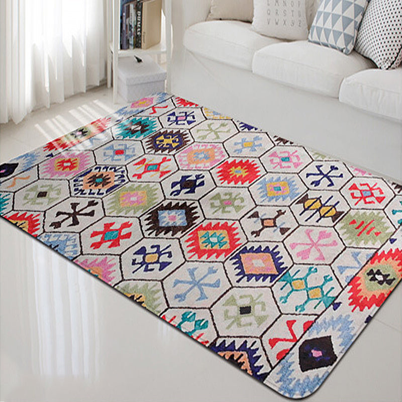 Tribal Diamond Geometric Colorful Rug With Native Classicism Symbols Fabric Anti-Slip Pet Friendly Area Rug for Living Room Red-White Clearhalo 'Area Rug' 'Rugs' 'Southwestern' Rug' 1504066