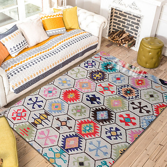 Tribal Diamond Geometric Colorful Rug With Native Classicism Symbols Fabric Anti-Slip Pet Friendly Area Rug for Living Room Clearhalo 'Area Rug' 'Rugs' 'Southwestern' Rug' 1504067