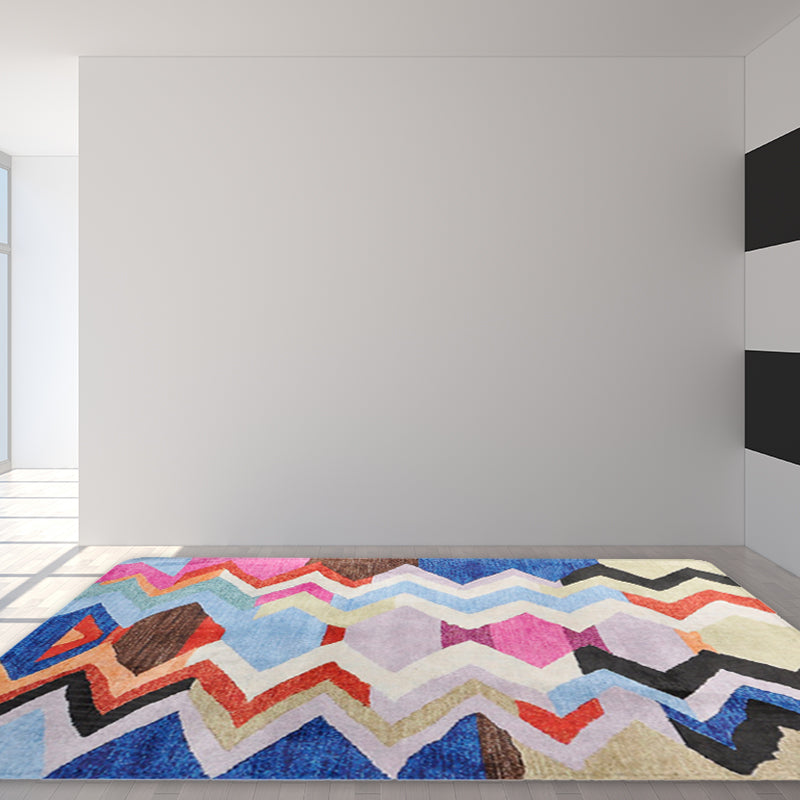 Abstract Colorful Mosaic Area Rug with Stripped Chevron Fabric Anti-Slip Power Loom Floor Covering for Living Room Clearhalo 'Area Rug' 'Rugs' 'Southwestern' Rug' 1504081