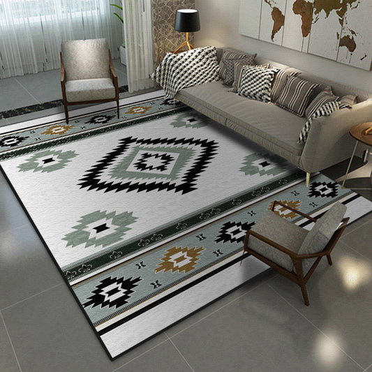 Green Tribal Diamond Rug Decorative Vintage Floor Covering Synthetic Anti-Slip Pet Friendly Area Rug for Living Room Grey Clearhalo 'Area Rug' 'Rugs' 'Southwestern' Rug' 1504087
