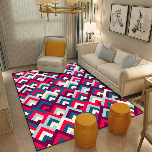 Southwestern Colorful Geometric Rug Polyester Washable Non-Slip Stain Resistant Area Rug for Bedroom Red Clearhalo 'Area Rug' 'Rugs' 'Southwestern' Rug' 1504093