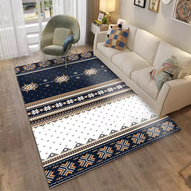 Blue Banded Tribal Area Rug with Polka Dots Synthetic Anti-Slip Power Loom Floor Covering Carpet for Living Room Dark Blue Clearhalo 'Area Rug' 'Rugs' 'Southwestern' Rug' 1504099