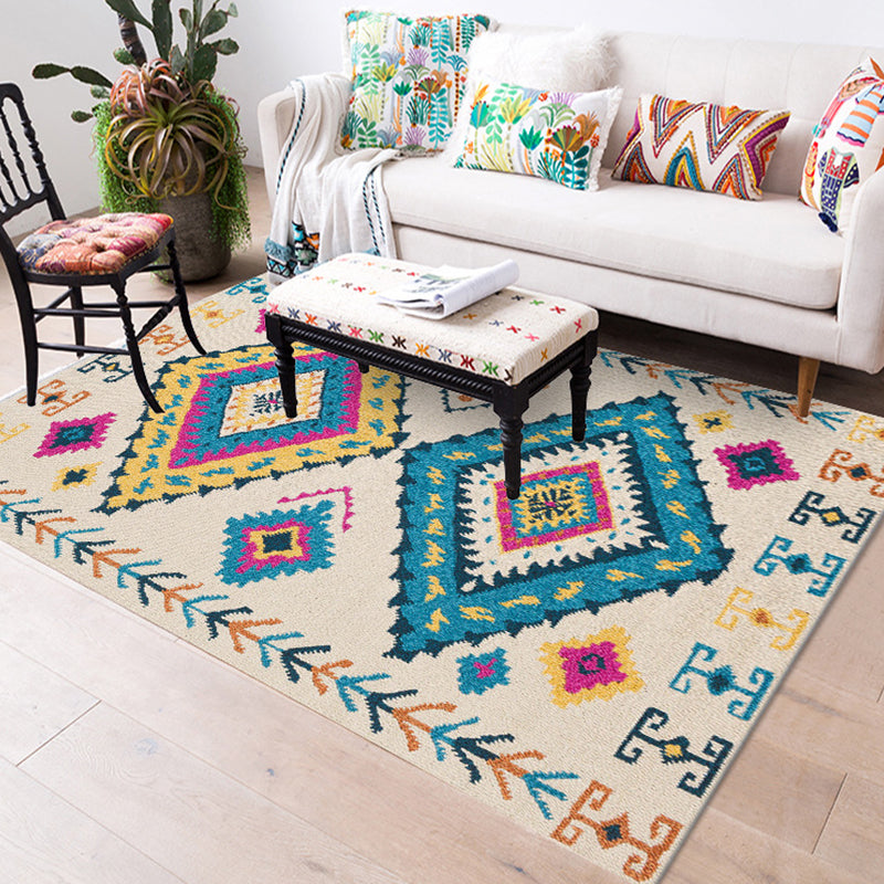 Colorful Rug Moroccan Southwestern Diamond Geometric Carpet Polyester Washable Anti-Slip Stain Resistant Area Carpet Beige Clearhalo 'Area Rug' 'Rugs' 'Southwestern' Rug' 1504107