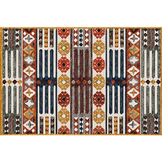 Brown Carnival Tribal Rug Striped Geometric Floor Covering Carpet Fabric Non-Slip Power Loom Area Rug for Living Room