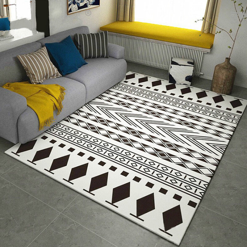 Black and White Americana Rug for Living Room Diamond Geometric Rug Fabric Stain Resistant Area Floor Covering Black-White Clearhalo 'Area Rug' 'Rugs' 'Southwestern' Rug' 1504135