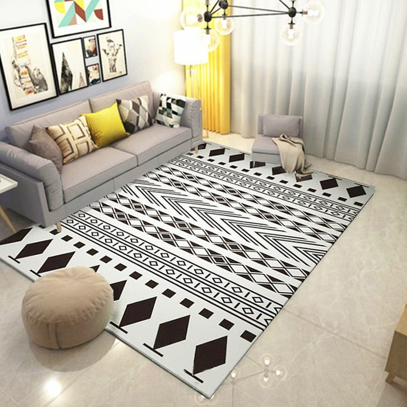 Black and White Americana Rug for Living Room Diamond Geometric Rug Fabric Stain Resistant Area Floor Covering Clearhalo 'Area Rug' 'Rugs' 'Southwestern' Rug' 1504137