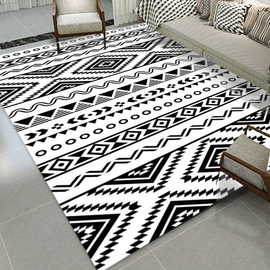 Diamond Geometric Rug Southwestern Area Rug for Bedroom Black and White Power Loom Washable Floor Carpet