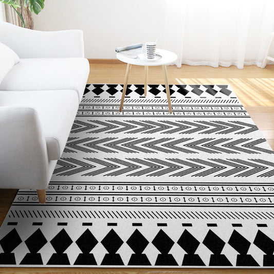 Striped Chevron Washable Area Rug for Living Room Southwestern Americana Pet Friendly Rug in Black and White Black-White Clearhalo 'Area Rug' 'Rugs' 'Southwestern' Rug' 1504170