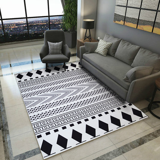 Diamond Geometric Rug Southwestern Americana Area Rug for Bedroom Black and White Fabric Stain Resistant Rug Black-White